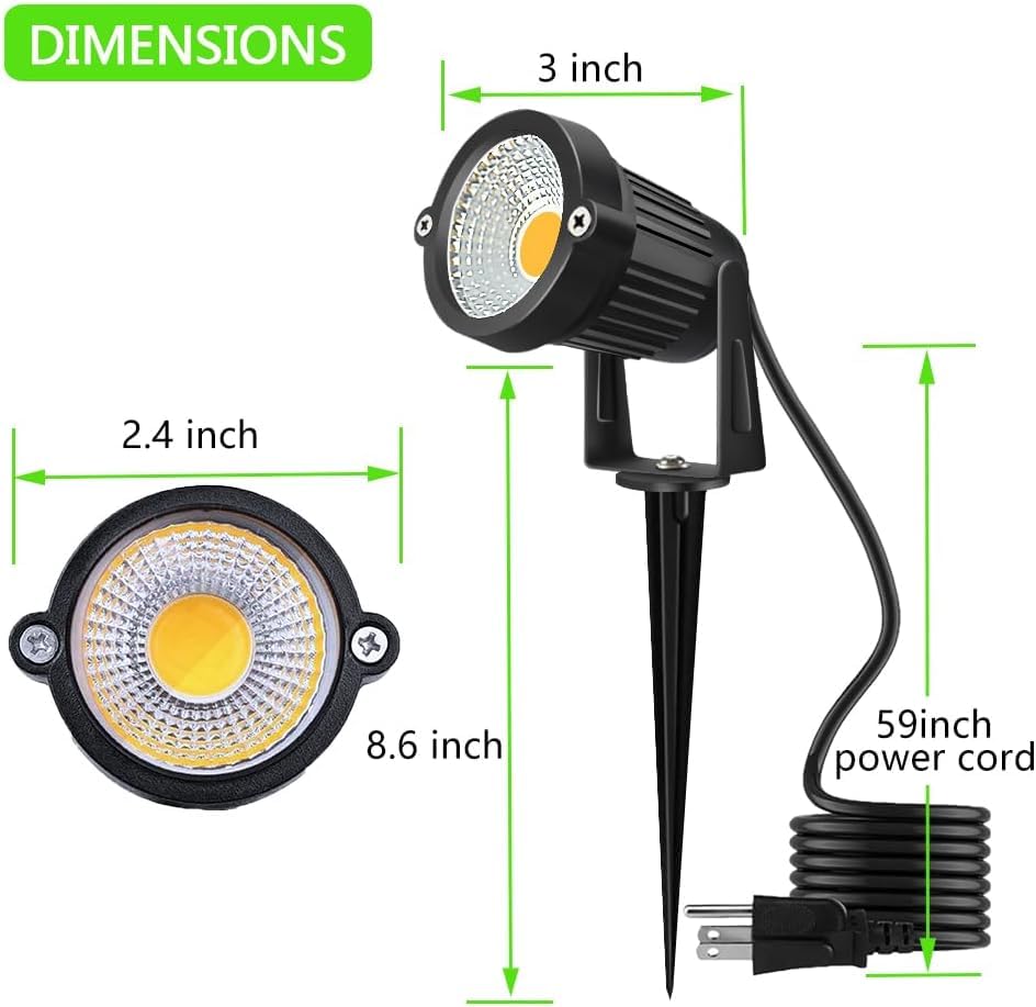 Romwish Led Landscape Spotlights  10W Outdoor Spotlights For Yard  3000K Warm White  120V Ac Spot Light With Ground Spike  Waterproof Landscape Lighting For House Garden Lawn Decorative (12Pack/10W)
