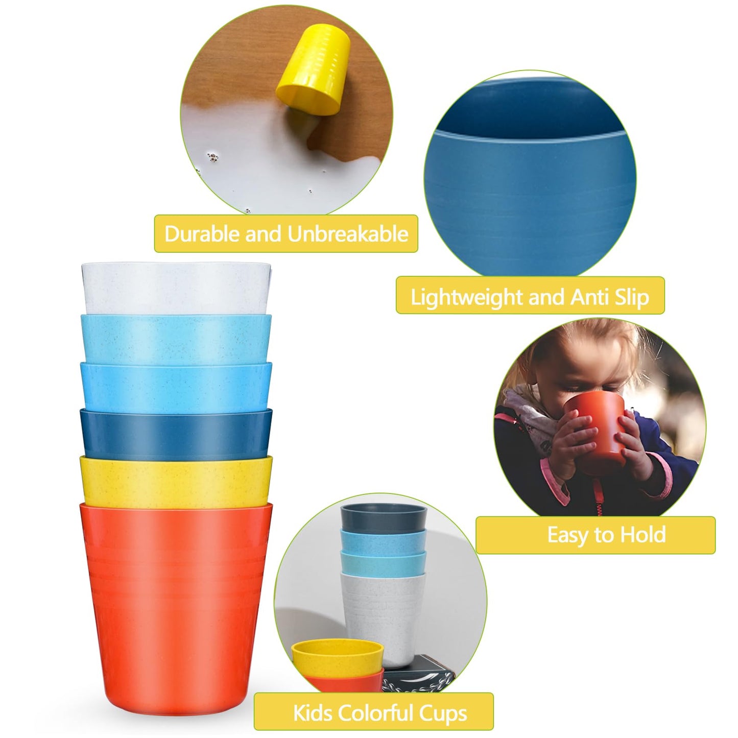 Homestockplus 8 Oz Wheat Straw Drinking Cups, 【Set of 8】 Small Plastic Cups Reusable, BPA Free Unbreakable Water Cups for Kitchen and Dining,Dishwasher and Microwave Safe
