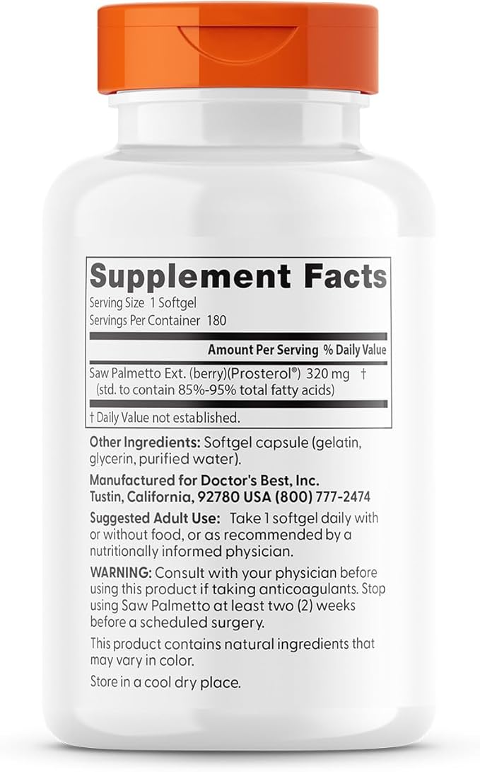 Doctor's Best Saw Palmetto 320 Mg Softgels, 180 Count