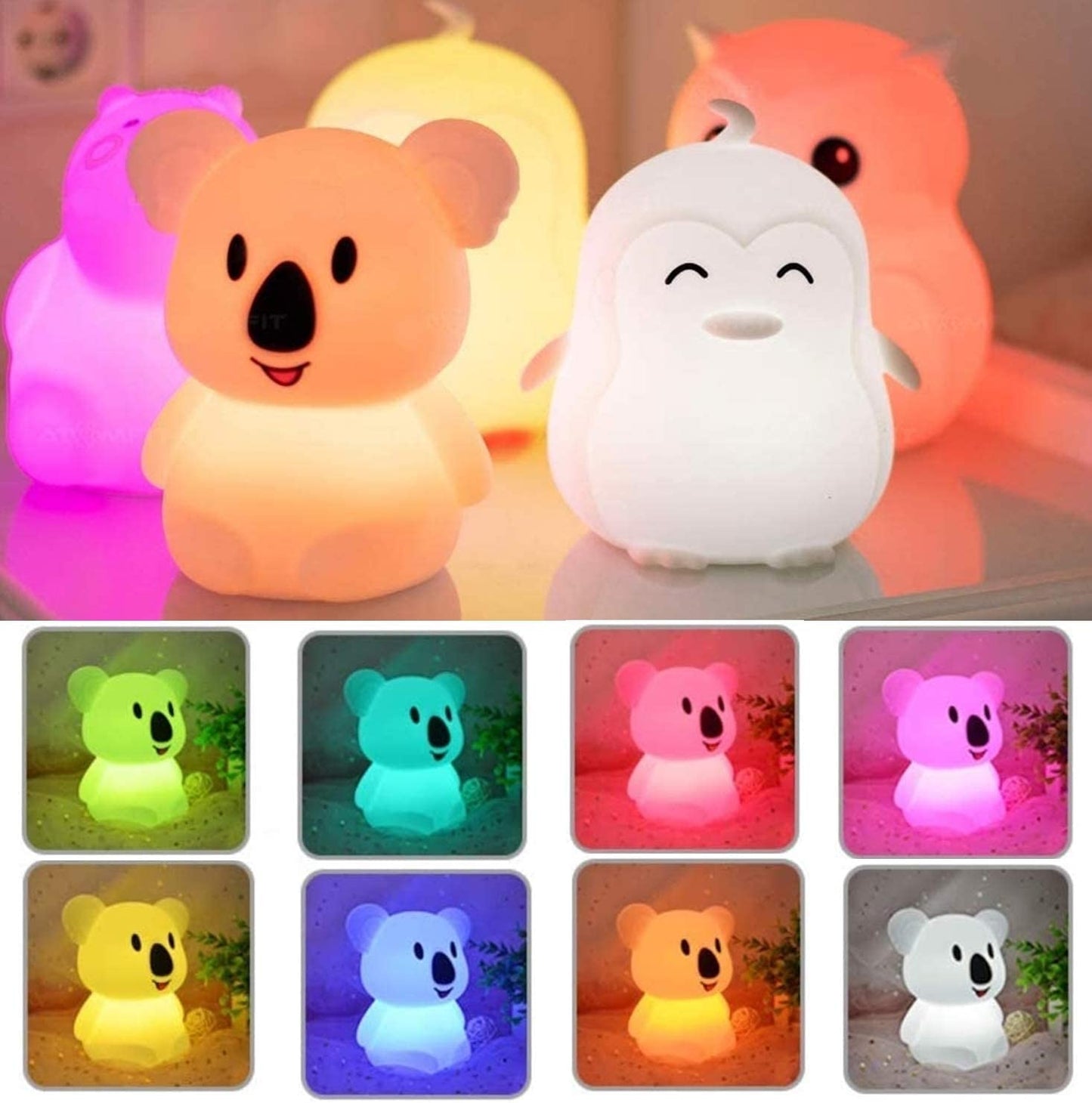 Tekemai Night Light for Kids, Adjustable Brightness & Color, Touch Control, Medium Koala, White, Model TC891-4