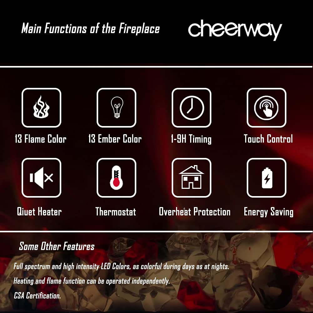 Cheerway 36 Inch Wall Mounted &Recessed In Wall Electric Fireplace With Heater, Linear Wall Fireplace W/Thermostat, Adjustable F