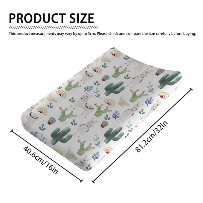Cute Llama Changing Pad Cover Funny Llama Cactus Leaves Rainbow Unisex Diaper Change Table Covers for Boys Girls Soft Stretchy Baby Changing Mats Sheets 32''x16''