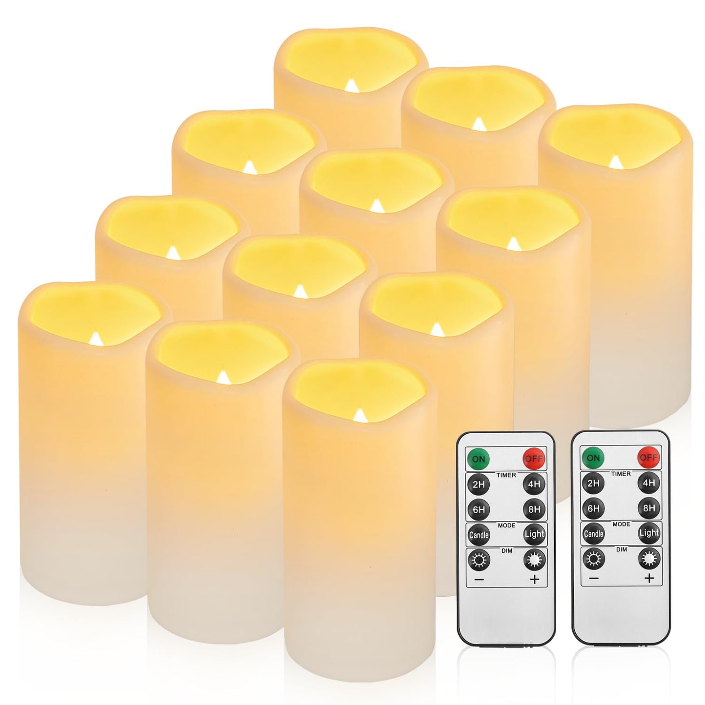 Waterproof Flameless Remote Control Candles 12PACK（D3''*H5.5''） Battery Operated Flickering LED Pillar Candle，plastic with 10-Key 24Hours Timer for Outdoor/Indoor Party Garden Lanterns Porch Ivory