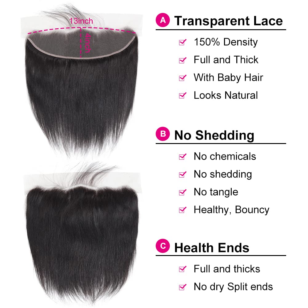 13x4 Ear to Ear Transparent HD Lace Frontal Closure 12A Unprocessed Brazilian Virgin Human Hair 16 Inch Silky Straight Full Lace