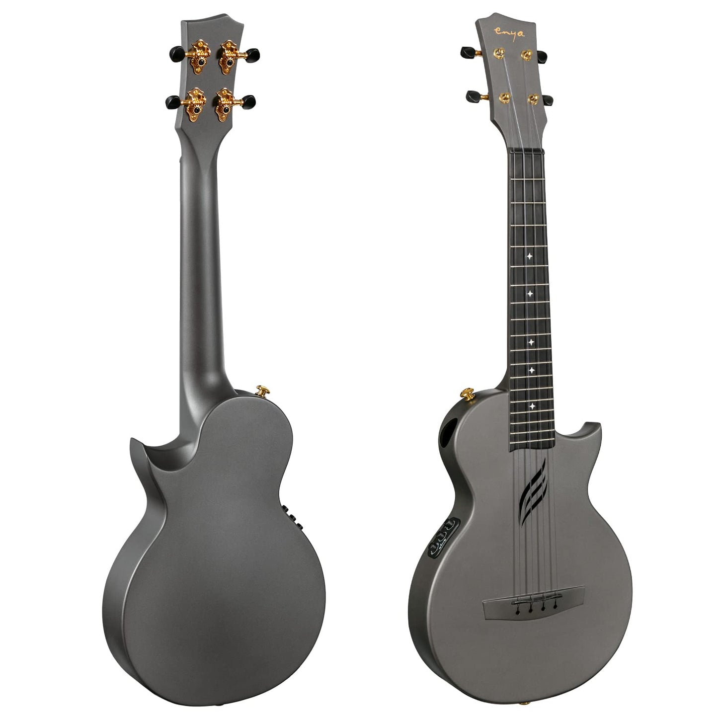 Enya Tenor Ukulele 26 Inch Carbon Fiber Travel Ukelele Black Model Nova UE Pro with Case, Strap, Capo & Strings