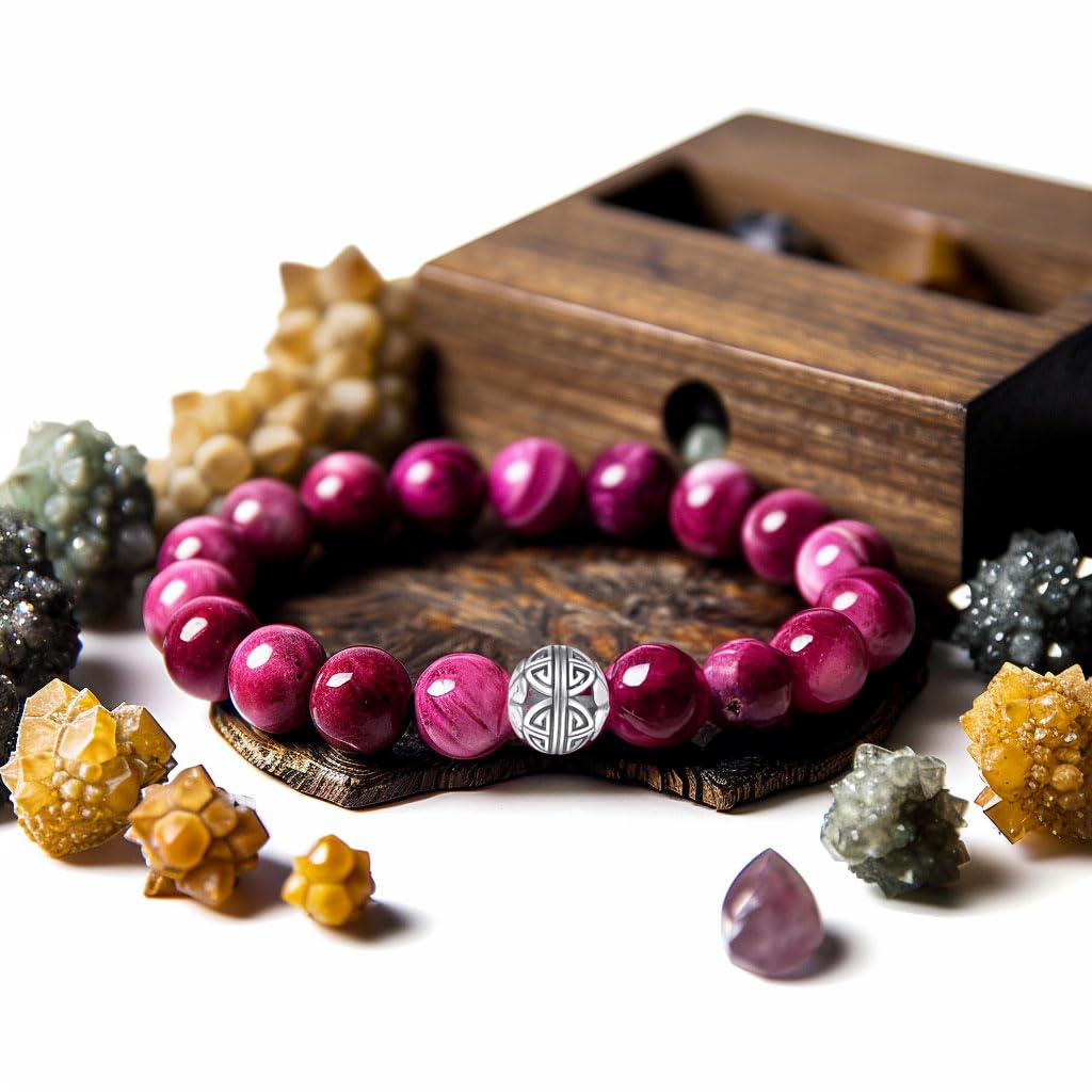 MetJakt Healing Crystals Beaded Bracelets for Womens Natural Gemstone 8mm Beads Stretch Bracelets with 925 Sterling Silver Doubl
