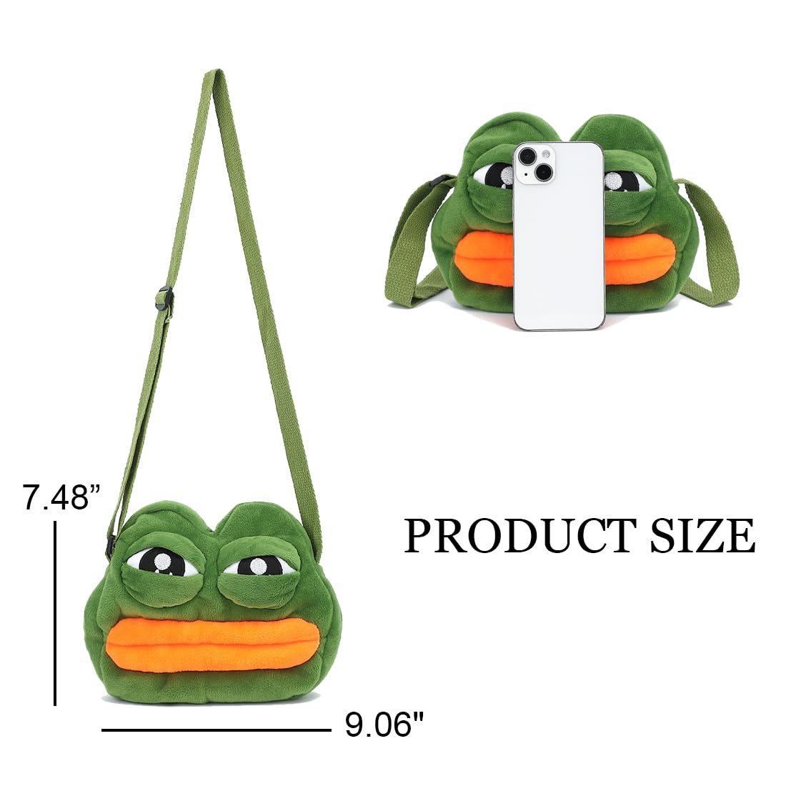 Bycobecy Women's Deep Green Frog Kawaii Plush Crossbody Handbag