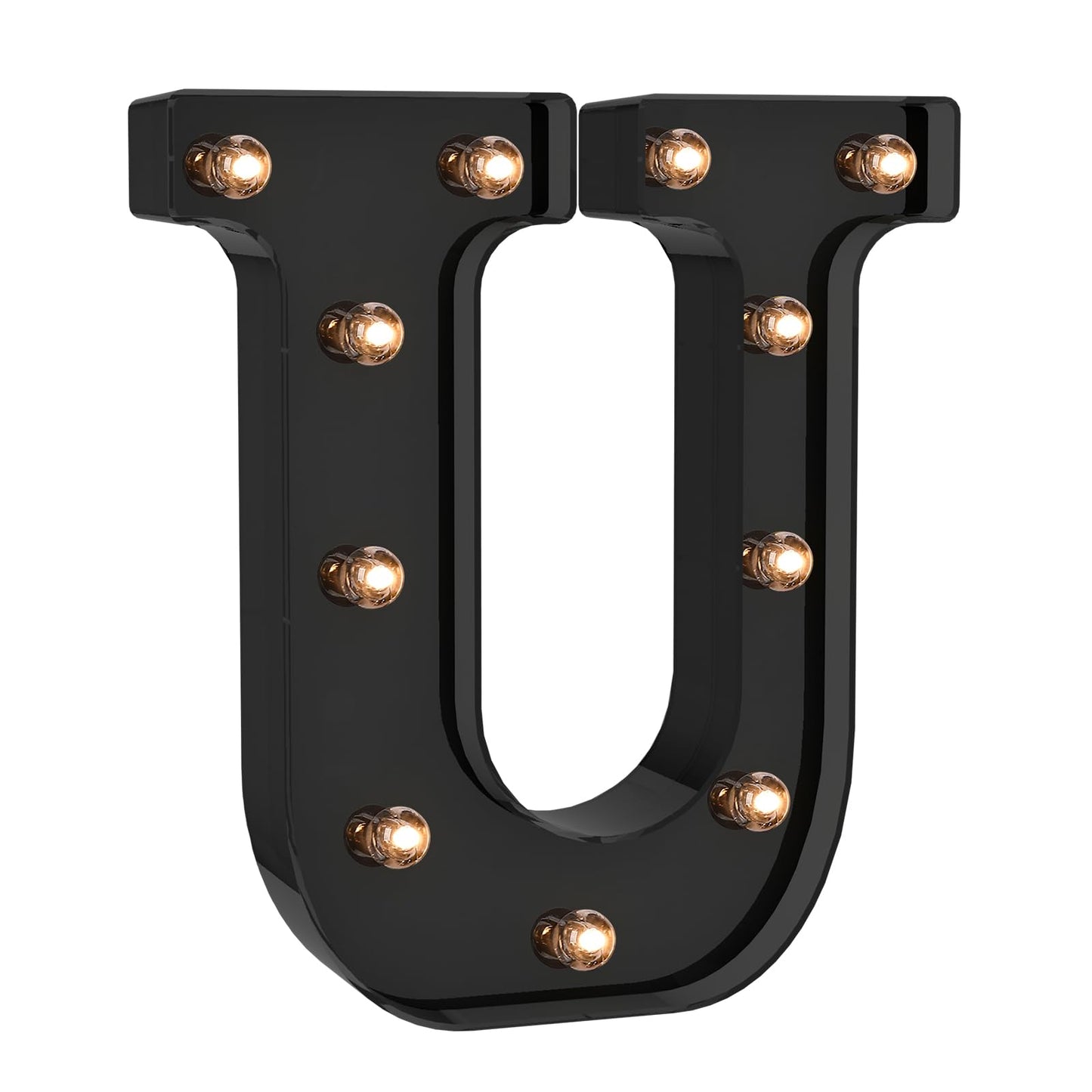 Foaky LED Letter Lights - Battery Operated Alphabet Decor - Black - Model Black-25 - Size U