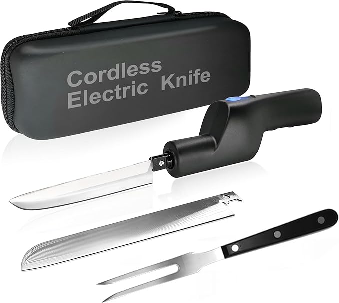 Cordless Electric Knife, Portable Rechargeable Knife with Safety Lock, Easy Slice and Assemble with Storage Case, Carving for Turkey, Meat, Poultry, Bread, Ribs, Fillet, Vegetables