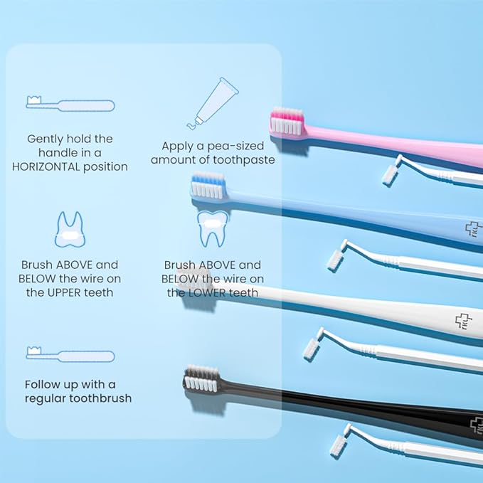 Y-Kelin V-Shaped Orthodontic Toothbrush for Braces Brackets 4 Count (Pack of 1) Soft Bristle with Inter Dental Brush