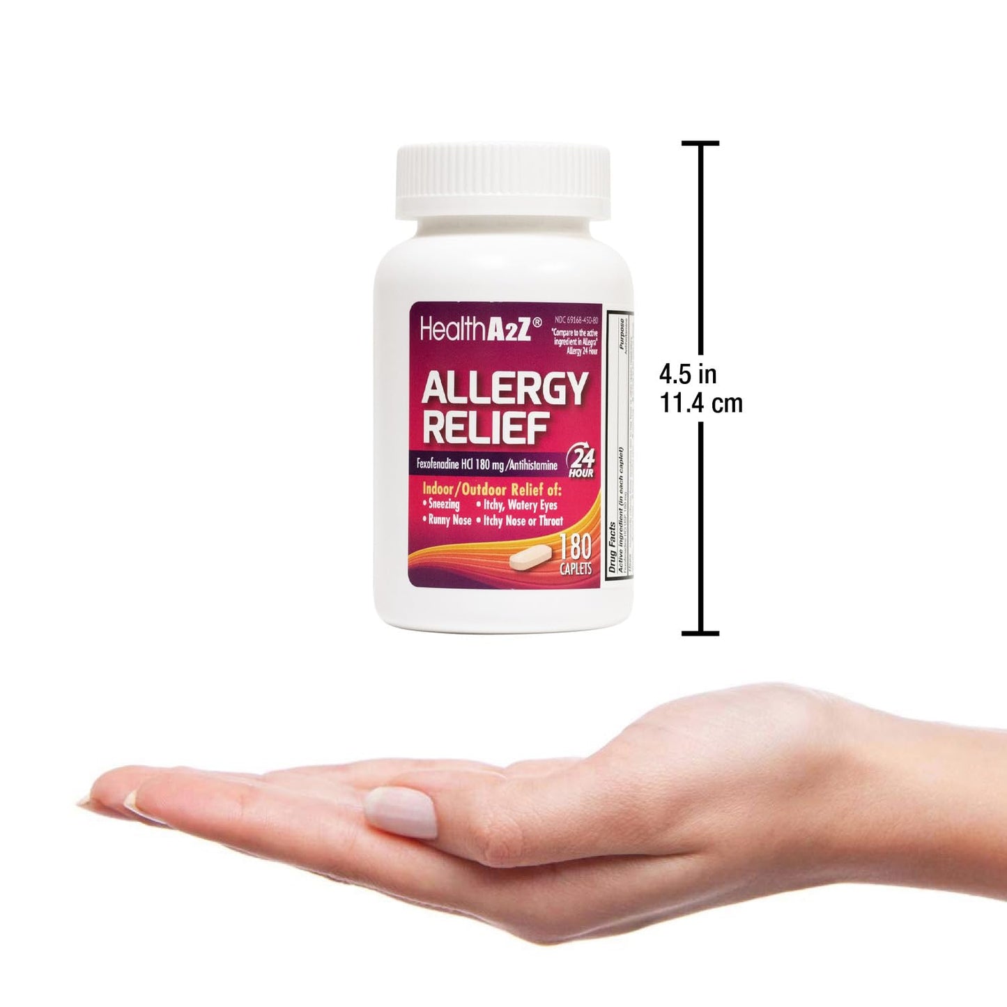 HealthA2Z® Allergy Relief | Fexofenadine Hydrochloride 180mg | 180 Caplets | Antihistamine | 24-Hour Antihistamine for Allergy Relief | Indoor/Outdoor Relief