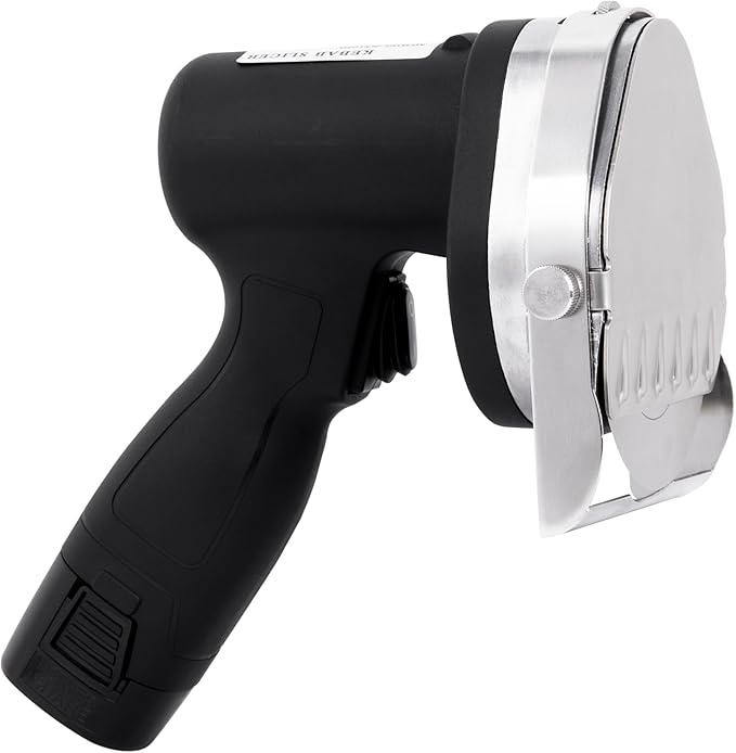 Electric Kebab Knife 80W Commercial Shawarma Turkish Knife Slicer Gyro Cutter 2800 RPM with 2 Blades Adjustable Thickness 0-8mm（Batteries，Flat）
