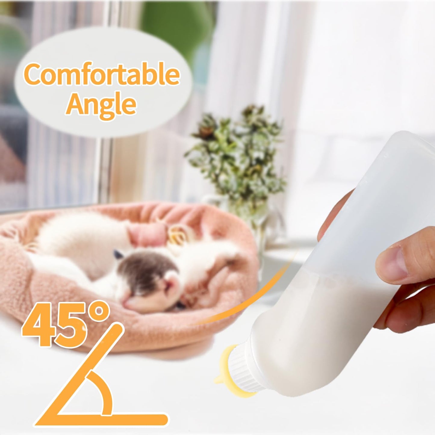 Xuandea 5Pack Kitten Bottle for Nursing Puppy Milk Kitten Bottles Feeding Kit Silicone Nipple for Newborn Pets Kittens, Puppy,Squirrel (Yellow)
