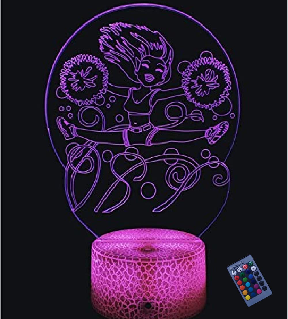 YTDZLTD Optical Illusion 3D Cheerleader Night Light, USB Remote Control, 16 Colors, LED Desk Lamp, Plastic, Multi-Color