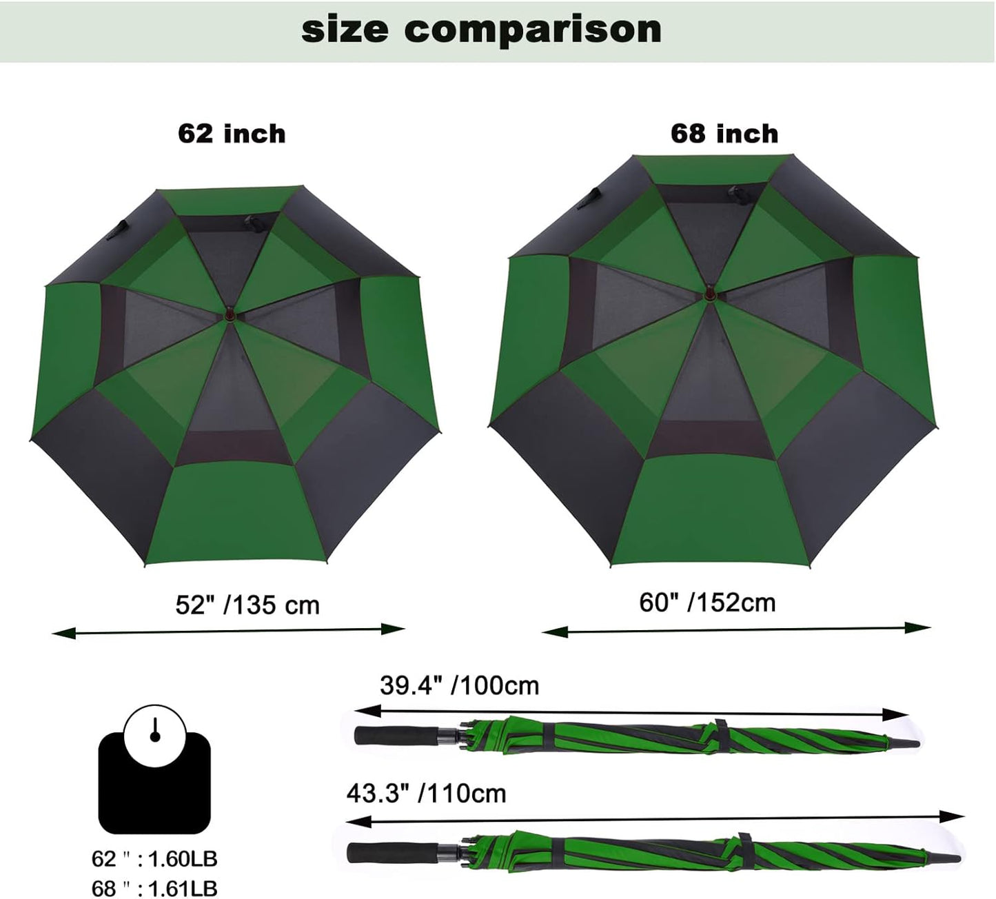 MRTLLOA Extra Large Golf Umbrella, 54/62/68/72 Inch Automatic Open, Oversize Double Canopy Vented Windproof Waterproof Sports Umbrellas for Rain