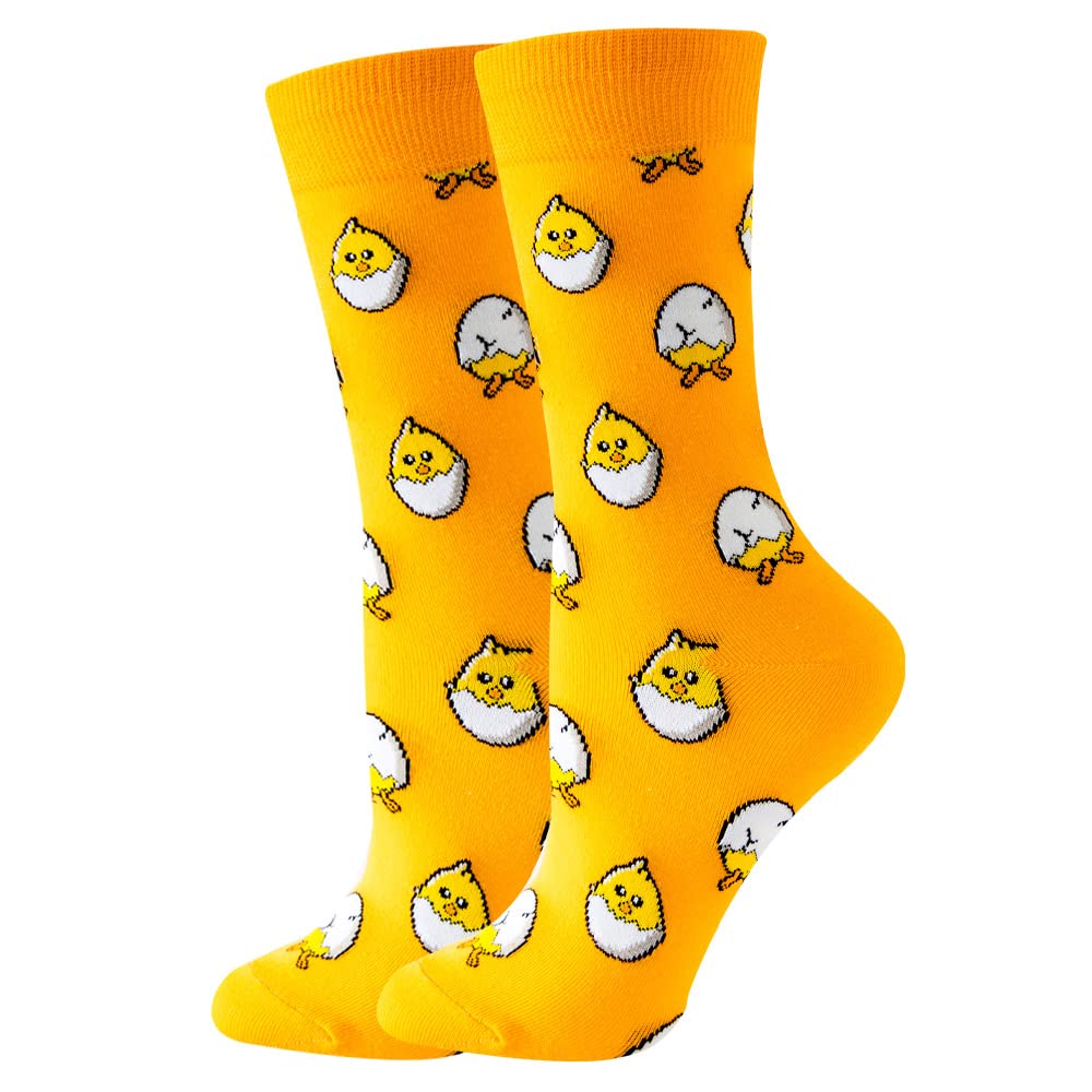 Angelteers 5 Pairs Cute Animal Crew Socks Fun Casual Cotton Calf Socks for Women (US, Alpha, One Size, Regular, Regular, Chicken)