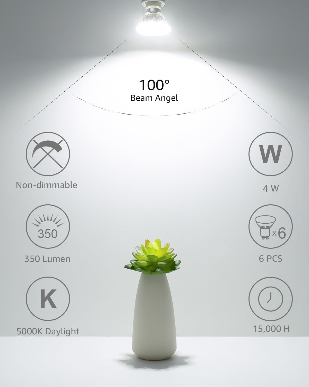 Lepro GU10 LED Light Bulbs, 4W Non-Dimmable, 5000K Daylight White, 6 Count, Glass