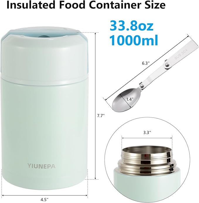 Insulated Food Jar 33.8oz, 316 Stainless Steel Lunch Container, 12H Hot 24H Cold Soup Thermo, Leak-Proof Thermo Jar for Work, Construction, Travel (Blue)