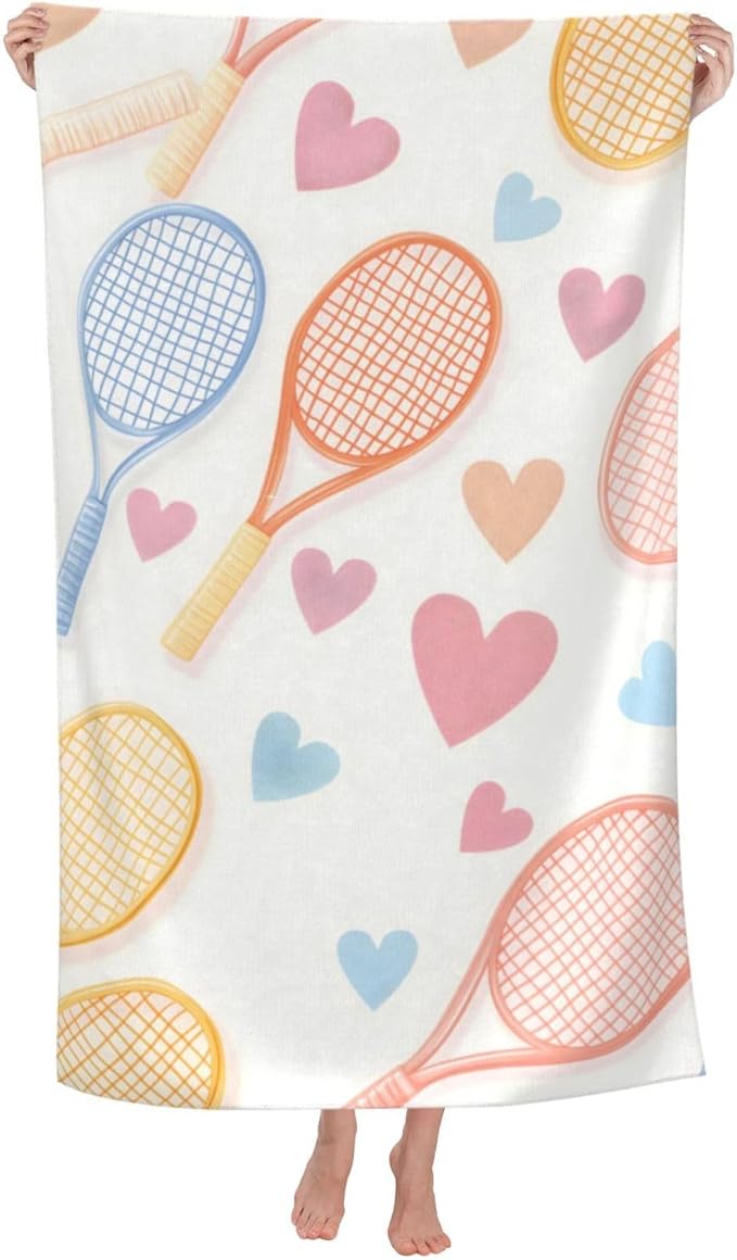VANZEV Tennis Pattern Beach Towel Cute Sports Sand-Free Microfiber Bath Towel Ultra Soft Quick Dry Pool Towel Absorbent To...