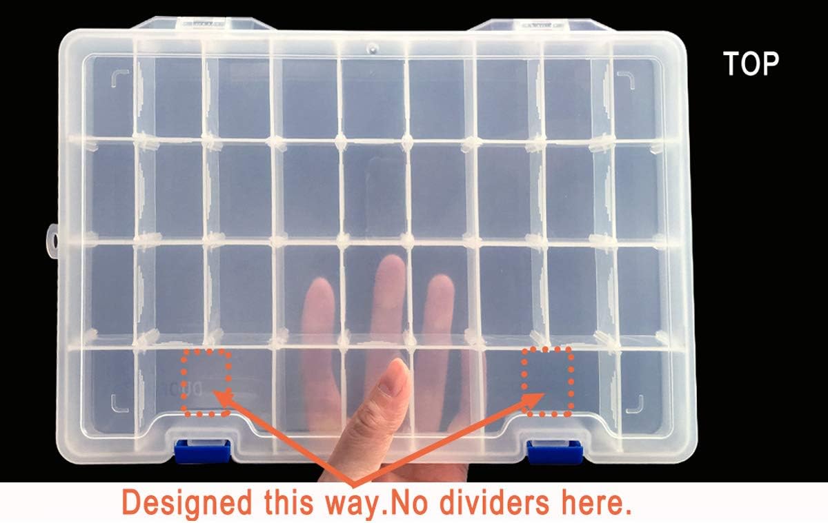 Qualsen Plastic Organizer Storage Box with Adjustable Dividers, Fishing Tackle Box and Bead Organizer Box for Jewelry, Beads, Earrings, Tools, Fishing Hooks, and Small Accessories（34 Grid）