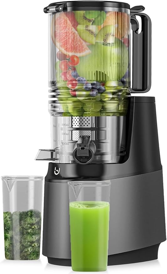 Cold Press Juicer, 5.8" Wide Feed Chute Juice Extractor Machine with 400W, High Juice Yield, Slow Masticating Juicer for Whole Vegetables & Fruits, Grey