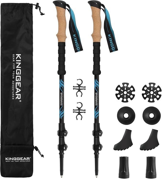 KINGGEAR TPC 100% Carbon Fiber Hiking Poles, Telescopic Retractable Nordic Trekking Poles, Ultra Lightweight Nordic Walkin...