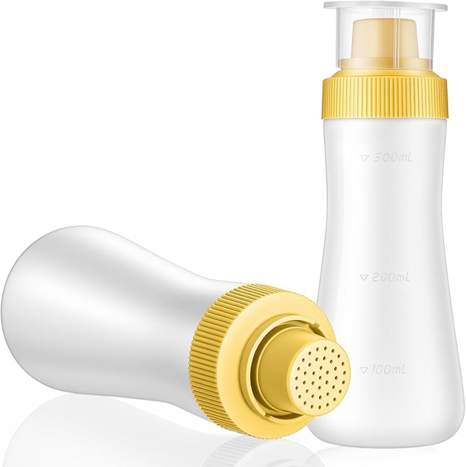 2 Pcs Cake Syrup Dispenser, 350ml/12oz Sauce Bottles Graduated Plastic Squeeze Bottle with Sealing Lid Reusable Baking Tools for Honey Ketchup BBQ Salad Dressing White Yellow
