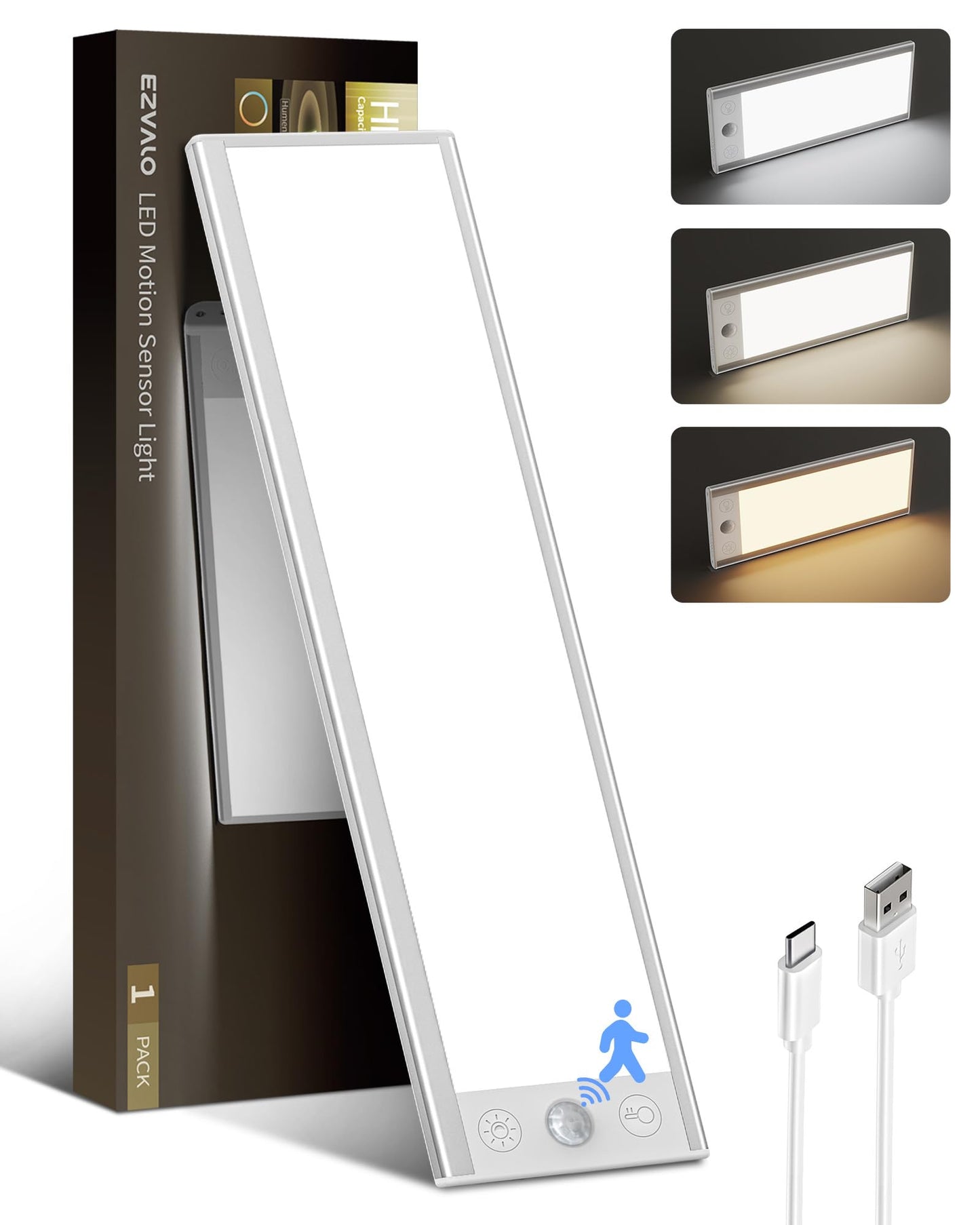 Ezvalo 3000Mah Under Cabinet Lighting  150Lm Utral Bright Motion Sensor Light  Rechargeable Magnetic Under Counter Lights For Kitchen  Dimmable Closet Light With 3-Inch Ultra-Wide Panel