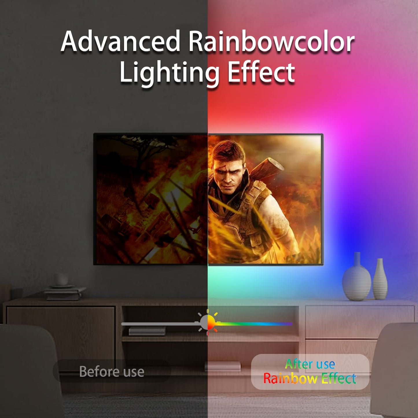 KeShu LED Lights for TV 55-75 Inch, 16.4ft Rainbow Color Changing Backlight with Remote and Bluetooth APP
