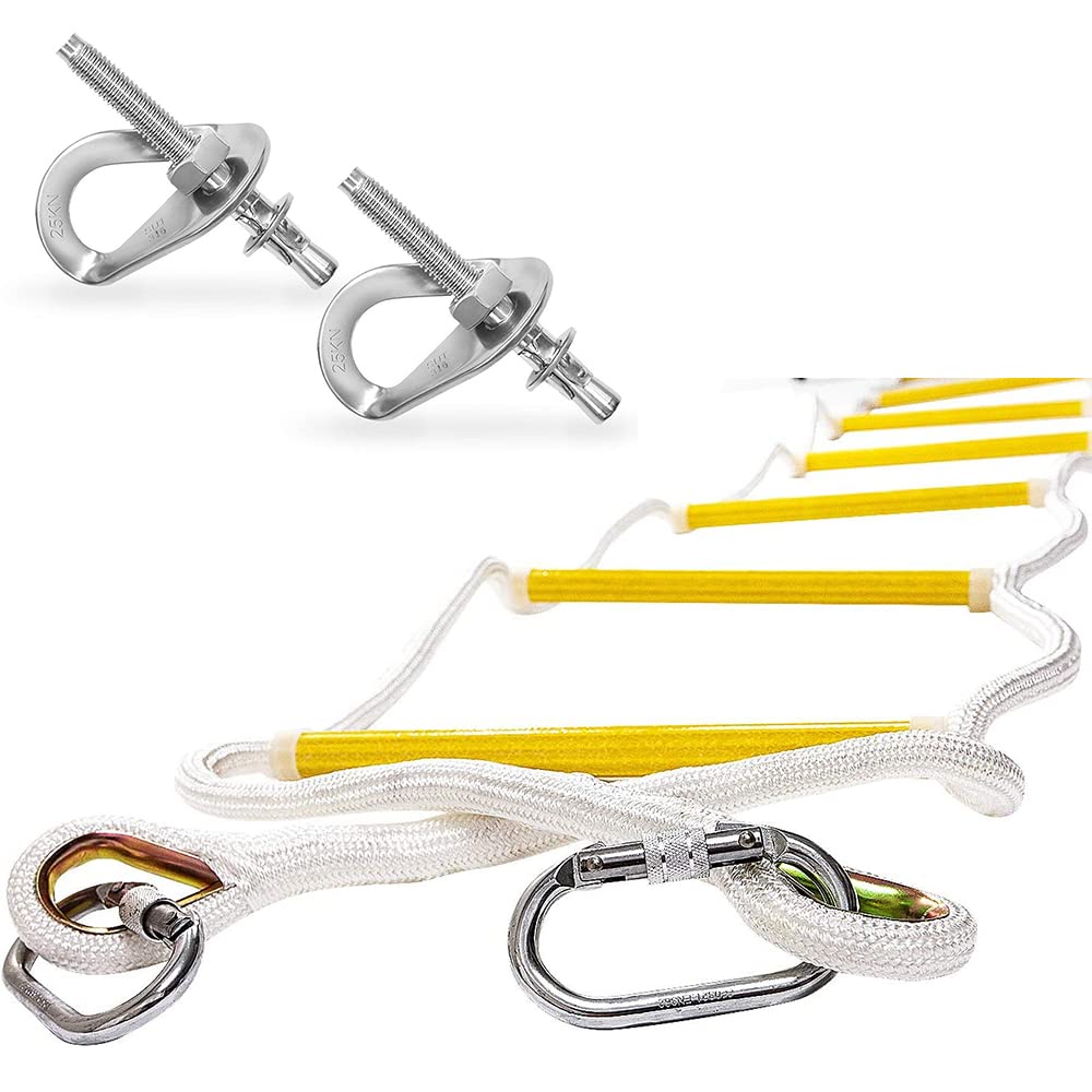 Fire Escape Rope Ladder 2 Story 16ft with Mounting Clips & Anchors - Second Story Escape Ladder Fast to Deploy & Easy to Use & Store - Compact - Weight Capacity up to 2000 lb Emergency Ladder 5m