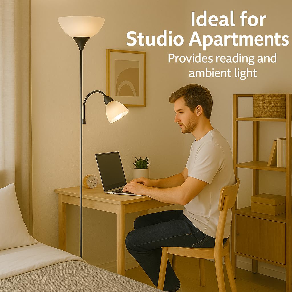 Lightaccents Adjustable Floor Lamp, 72 Modern Reading Light, Black Metal, Model 6280-21 For Living Room, Bedroom, Office