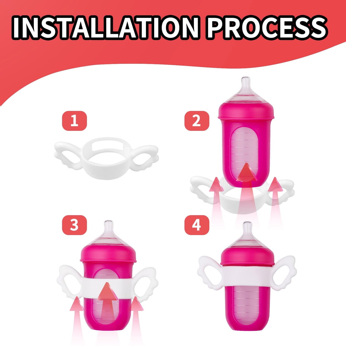Ajrwiiy 3 Pack Baby Bottle Handles for Boon Nursh Reusable Silicone Pouch Baby Bottles, Silicone Bottle Holder for Easy Grip, Quick Install, Easy for Little Hands to Hold, Eay to Clean, White