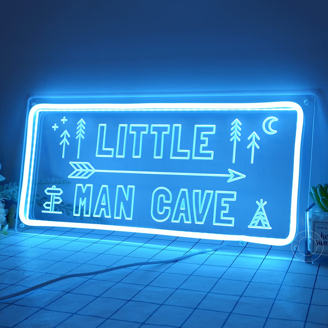 SYLHOME LED Neon Light Sign for Nursery Room, Ice Blue Acrylic, 15.8inx7.5in, Little Man Cave Wall Art Decor