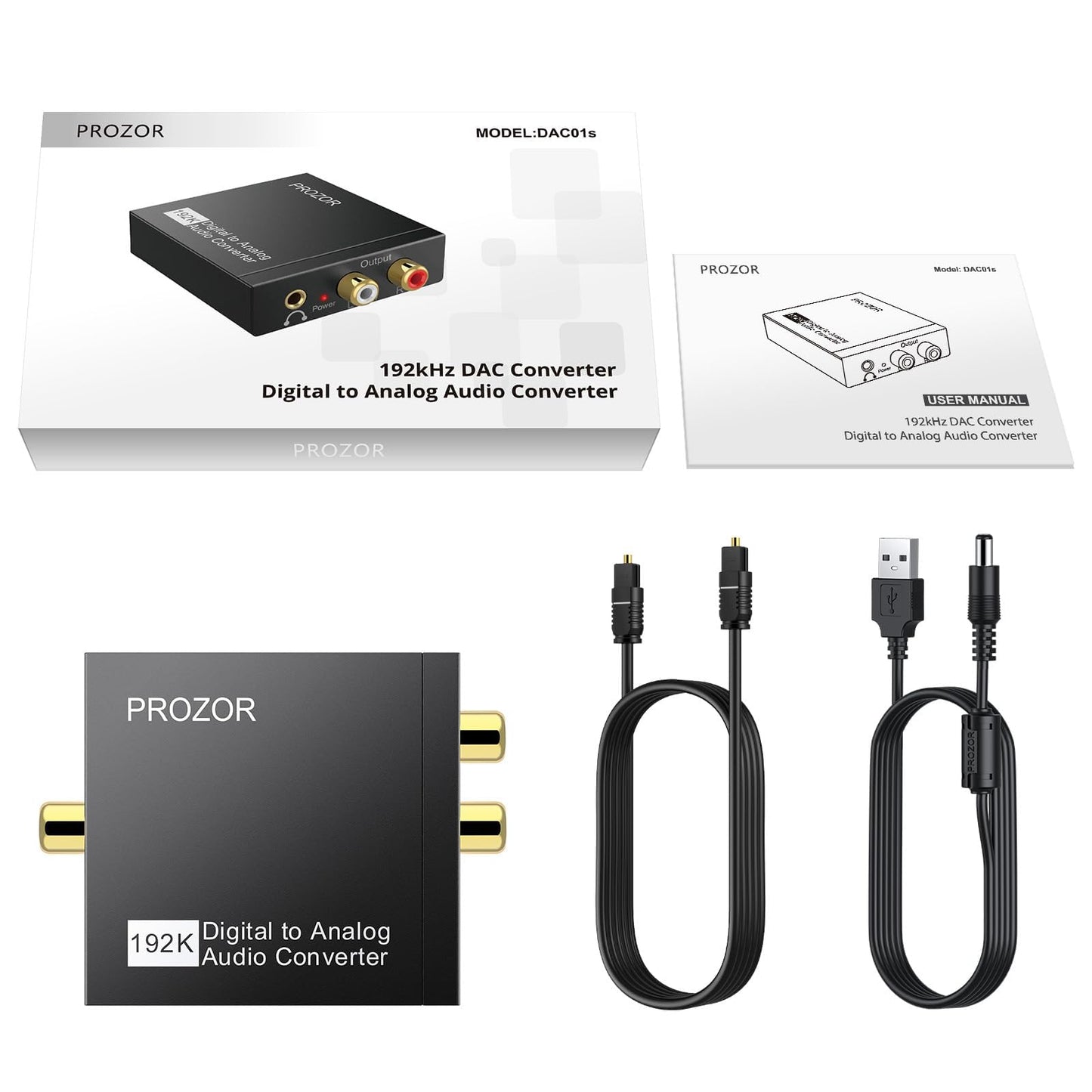 PROZOR 192KHz Digital to Analog Audio Converter DAC Digital SPDIF Optical to Analog L/R RCA Converter, Toslink Optical to 3.5mm Jack Adapter for PS3 HD DVD PS4 Amp Apple TV Home Cinema