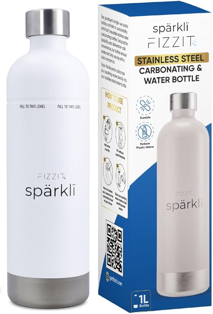 Stainless Steel Carbonation Bottle and Water Bottle | Compatible With Philips Carbonation Soda Maker and Aarke Soda Makers, Dishwasher Safe (SSB-W)