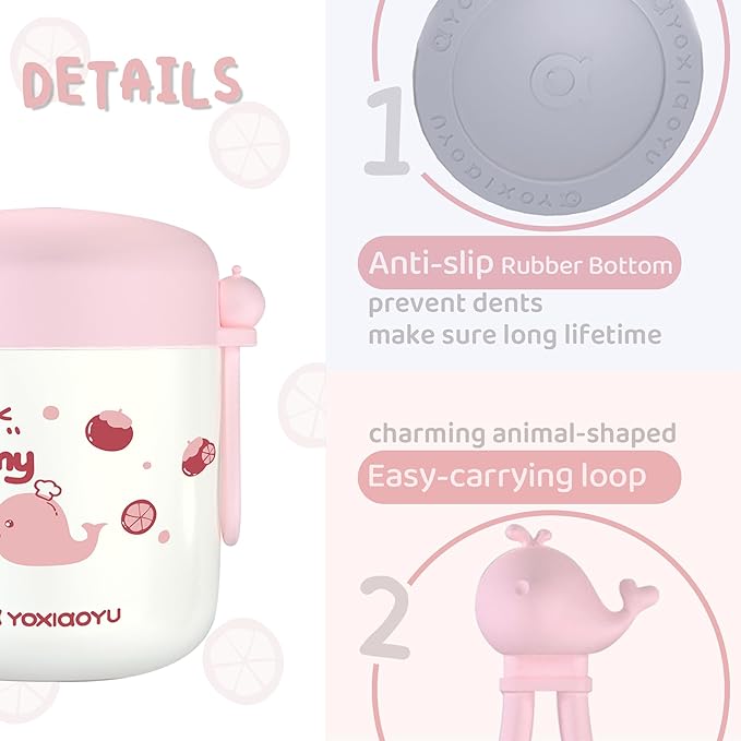 12oz Insulated Food Jar for Kids, Easy Carry, Wide Mouth, Thermos for Hot Food, Soup, Salad, Sandwich, School Lunches