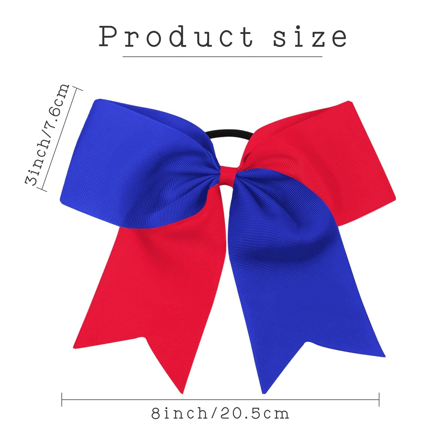 16PCS 8 Large Cheer Hair Bows Ponytail Holder Elastic Band Handmade for Cheerleading Teen Girls College Sports (Royal blue/Red,