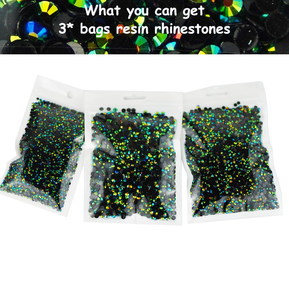 22000 pcs Black Bottom Green AB Resin Rhinestones for Crafts, 5mm 4mm 3mm Bulk Non-Hotfix Pure White Gems Stones Diamonds SS20 S