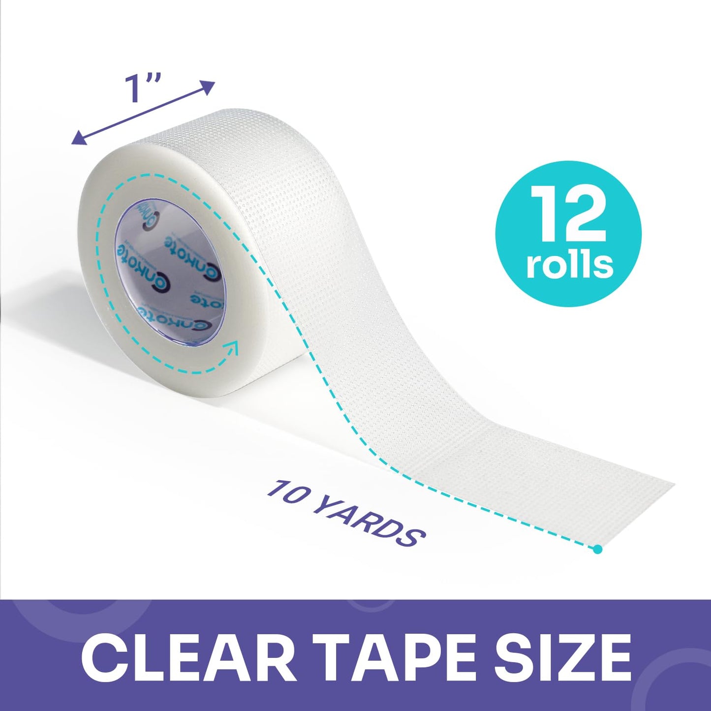 Conkote Transparent Medical Tape 1" x 10 Yards, First Aid Adhesive Clear Surgical Bandage Tape for Wound Care, 12 Rolls