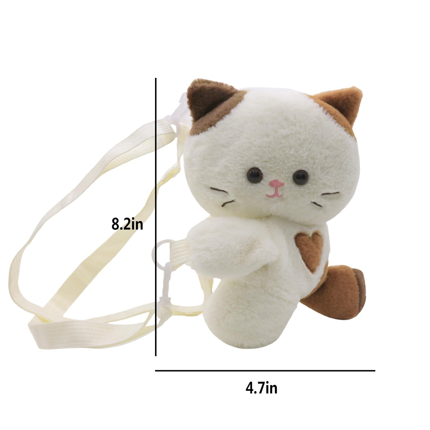 Amamcy Stuffed Animal Crossbody Bag for Girls Women Stuffed Cat Purse Kawaii Plush Kitty Purse Kitty Sling Bag Shoulder Bag