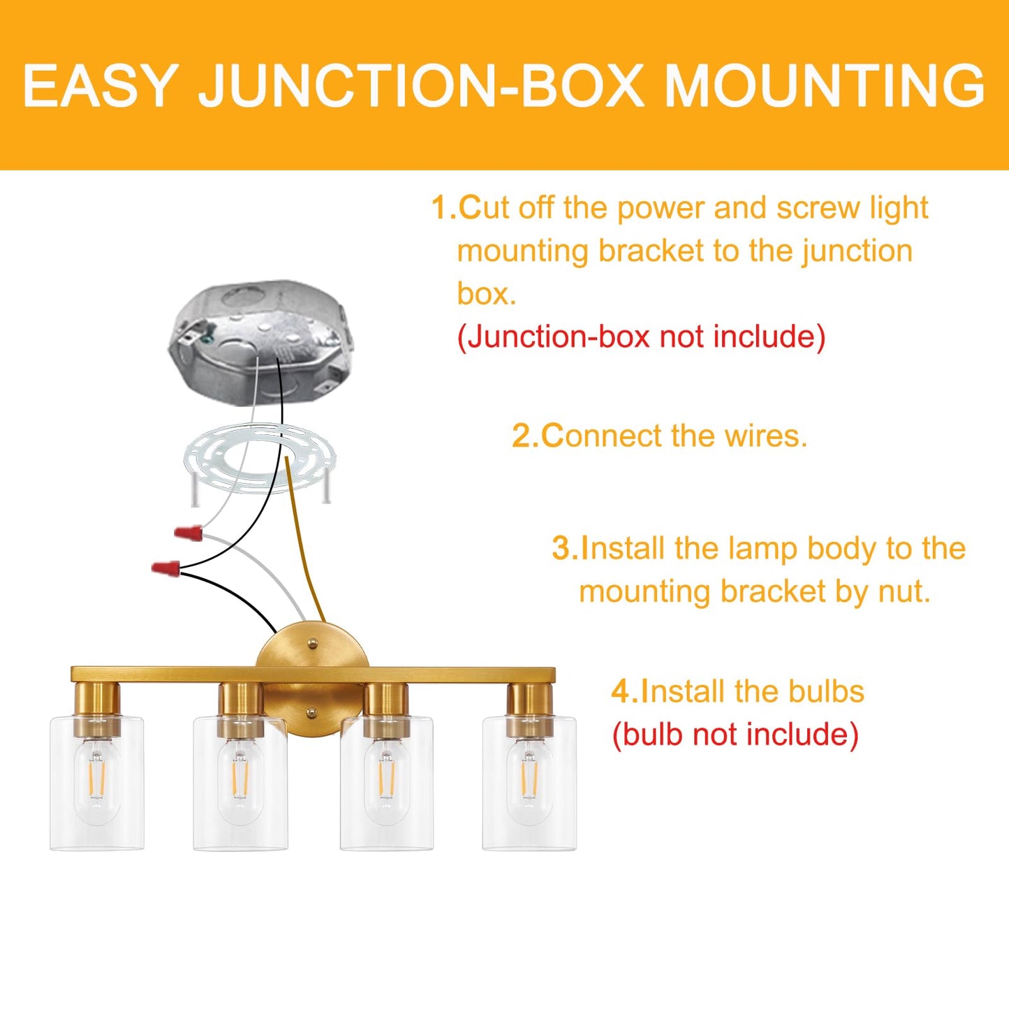 Hdasic 4 Light Gold Bathroom Vanity Light  Brushed Brass Bathroom Light Fixtures With Clear Glass Shade  Modern Wall Lamp Sconce Lighting For Bath Mirror Bedroom Living Room Hallway Porch