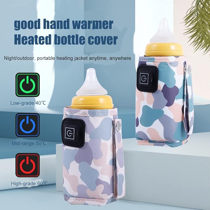 Car Travel Bottle Warmer,5V 2A USB Heating Bottle Warmer 40°C-60 °C Three Gear Adjustable Car Travel Milk Bottle Warmer Milk Heat Keeper Lightweight Milk Heater Cover,Gray
