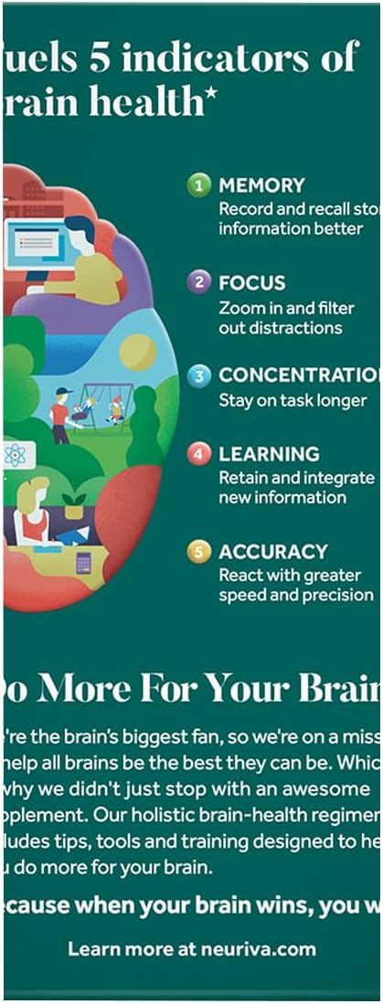 NEURIVA Original Brain Supplement for Memory, Focus & Concentration + Learning & Accuracy with Clinically Tested Nootropics Phosphatidylserine and Neurofactor, Caffeine Free, 30 Capsules (2 Pack)