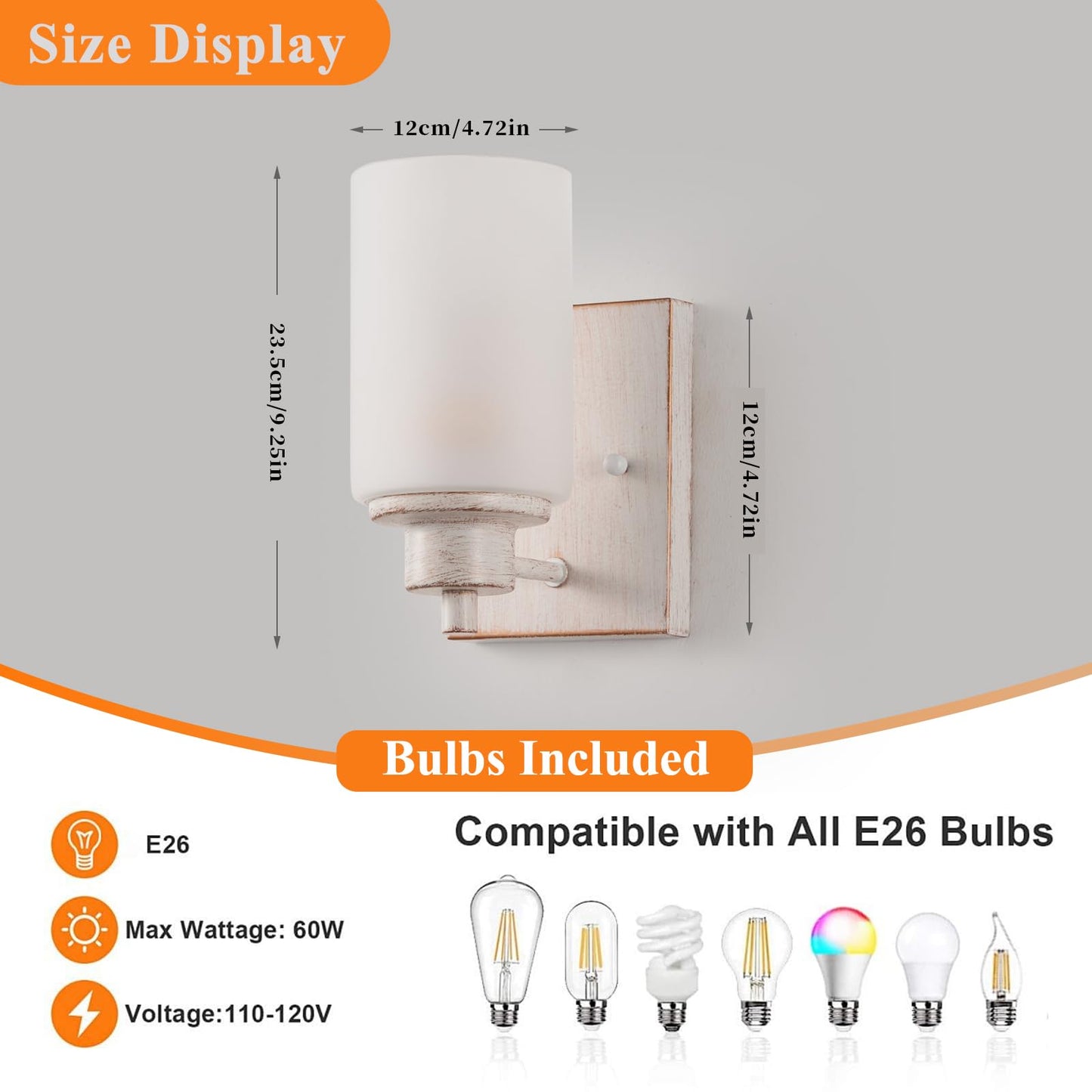 Eidonta Bath Vanity Light Fixture, Modern Wall Sconce, Opal White Glass Shade, 2 Pack, White Gold