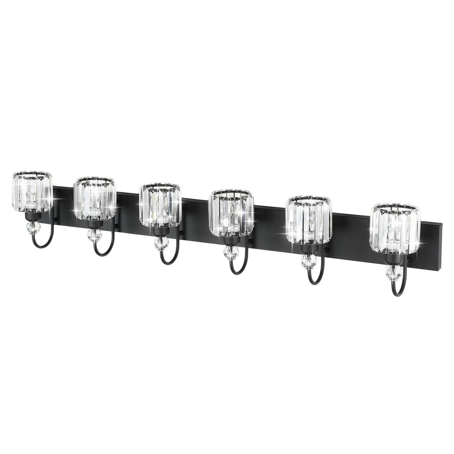 Ralbay 6-Light Crystal Vanity Lights, Matte Black, Metal, Model 8600, Modern Bathroom Wall Fixture