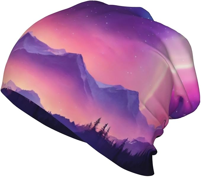 Bkdogkt Dark Northern Lights Print Beanie Hat Soft Thermal Cap Winter Headwear for Cold Indoor Outdoor Activities