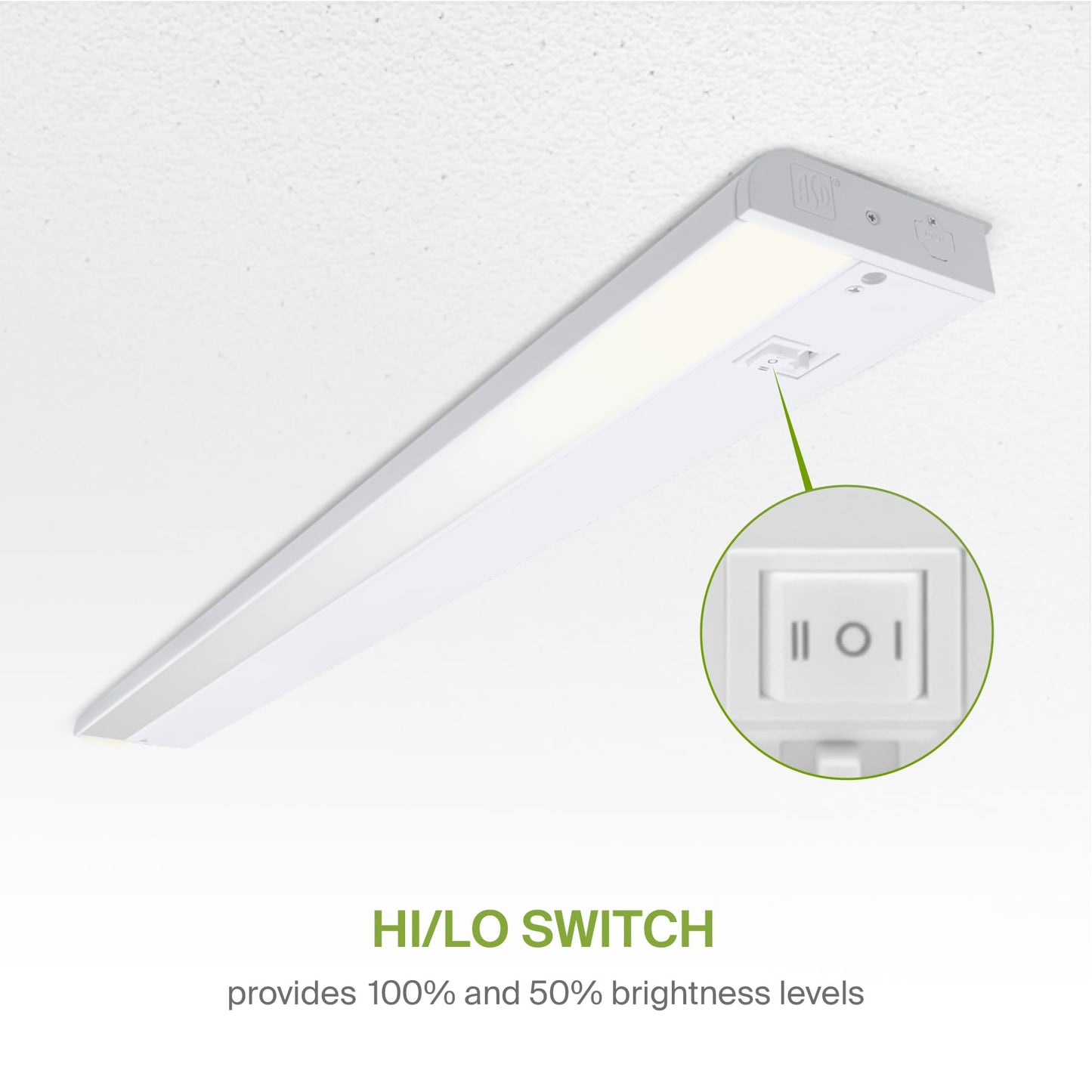 Asd Led Under Cabinet Lighting, 24 Inch Dimmable, Hardwired/Plug-In, 3 Color Levels, White Finish, Model Asd-Ucl-24D12Cc-Wh