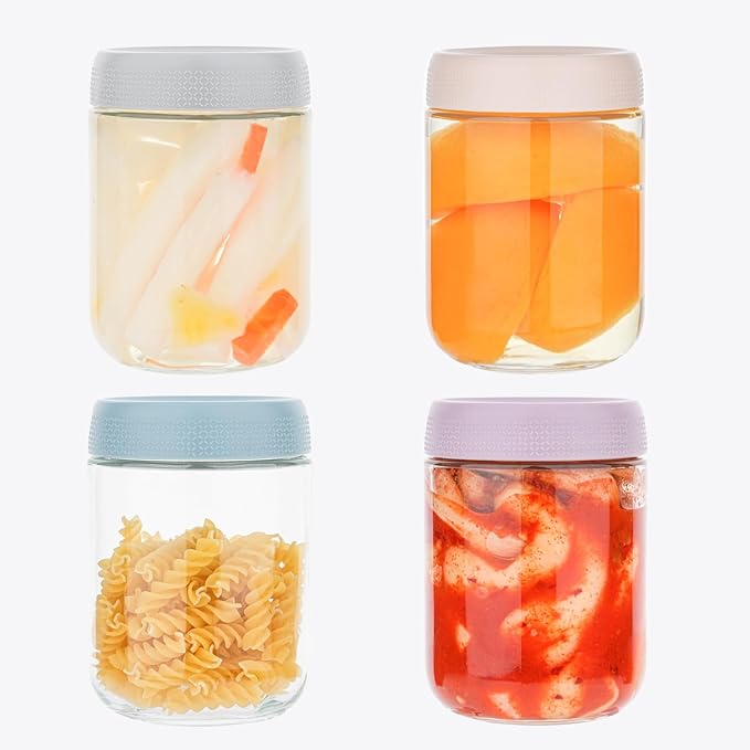 BCnmviku 16 oz Mason Jars Overnight Oats Containers with Lids, 4 PACK Glass jars with Airtight Lids, Wide mouth Mason Salad Spice jars, Glass Food Storage Containers for Snacks Yogurt Spice Sugar