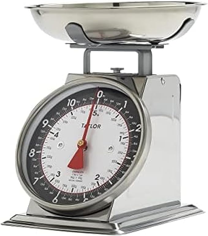 Taylor Mechanical Kitchen Food Scale with Bowl, Weighs Up to 11lbs, Measures in Grams and Ounces, Analog Cooking Scale for...