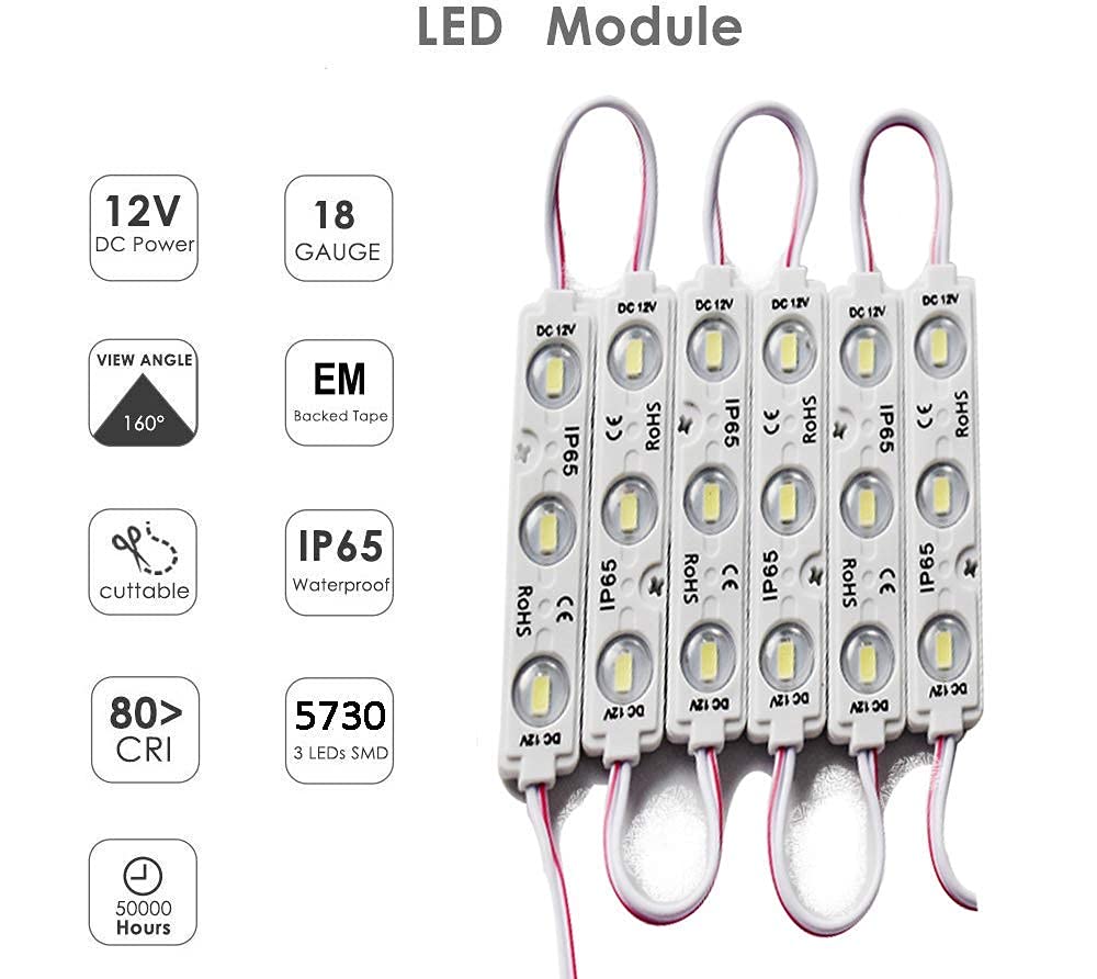 AOOYUANKE LED Module 6000K White Light 200pcs IP65 Waterproof 5730 SMD 150LM Plastic 100Ft